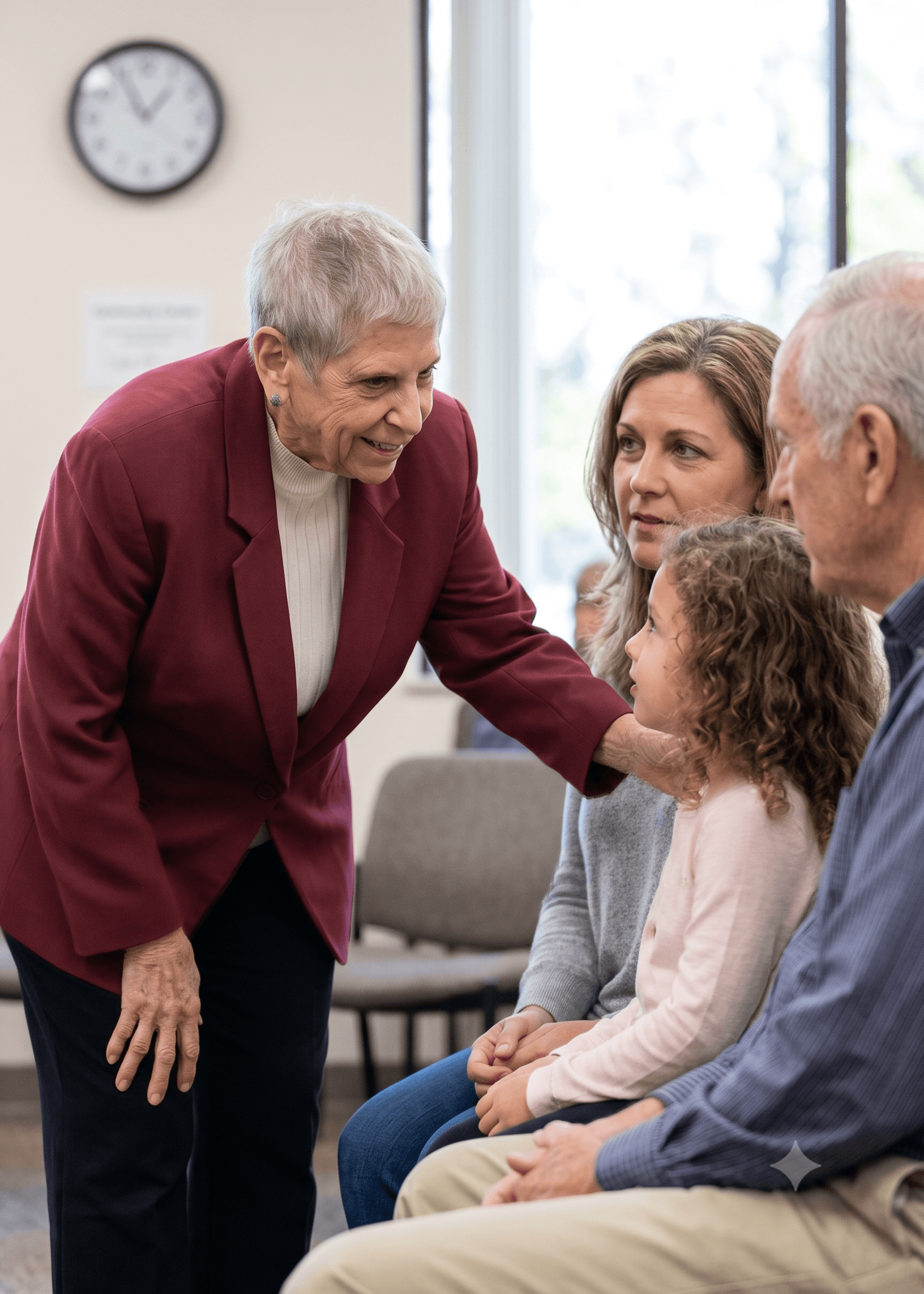Dr. Molly Fantasia greeting a family in the waiting room at Innovative Medical Associates